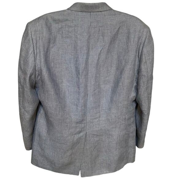 Lauren Ralph Lauren Blue Houndstooth Single Breasted Linen Blazer Size 46R - Picture 3 of 9
